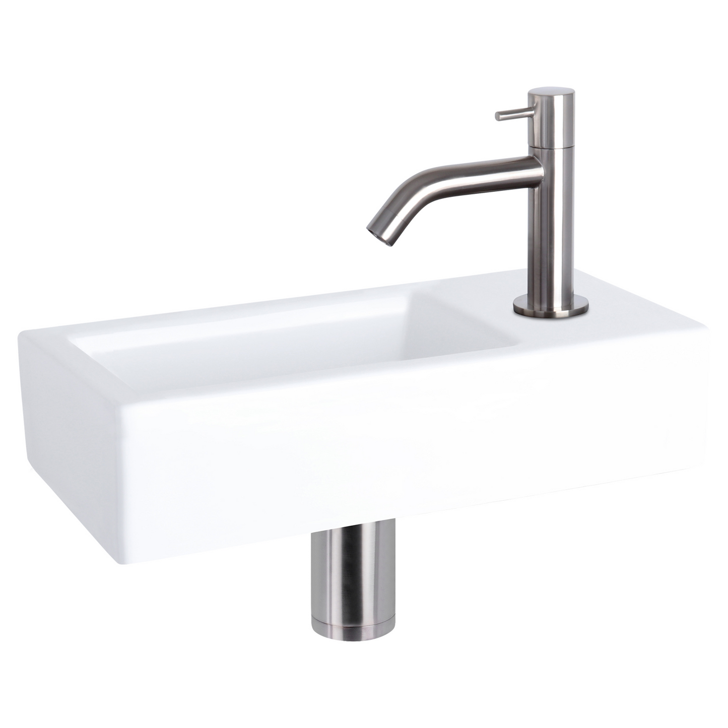Complete fonteinset Differnz Ravo 38x18 cm keramiek en mat chroom gebogen kraan