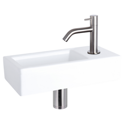 Complete fonteinset Differnz Ravo 38x18 cm keramiek en mat chroom gebogen kraan