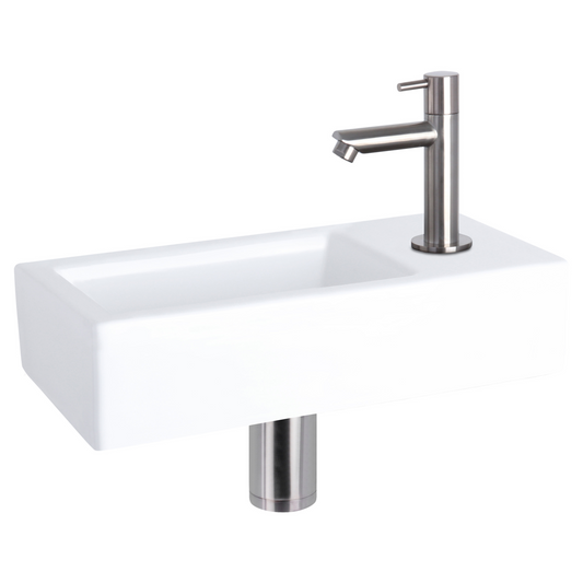 Complete fonteinset Differnz Ravo 38x18 cm keramiek en mat chroom rechte kraan