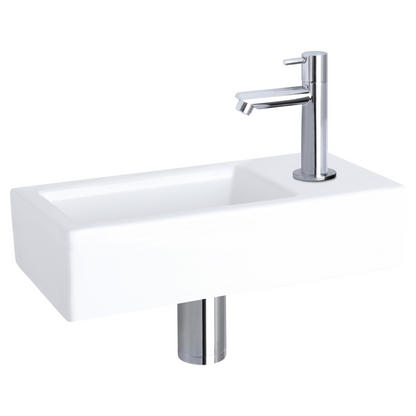 Complete fonteinset Differnz Ravo 38x18 cm keramiek en glanzend chroom rechte kraan