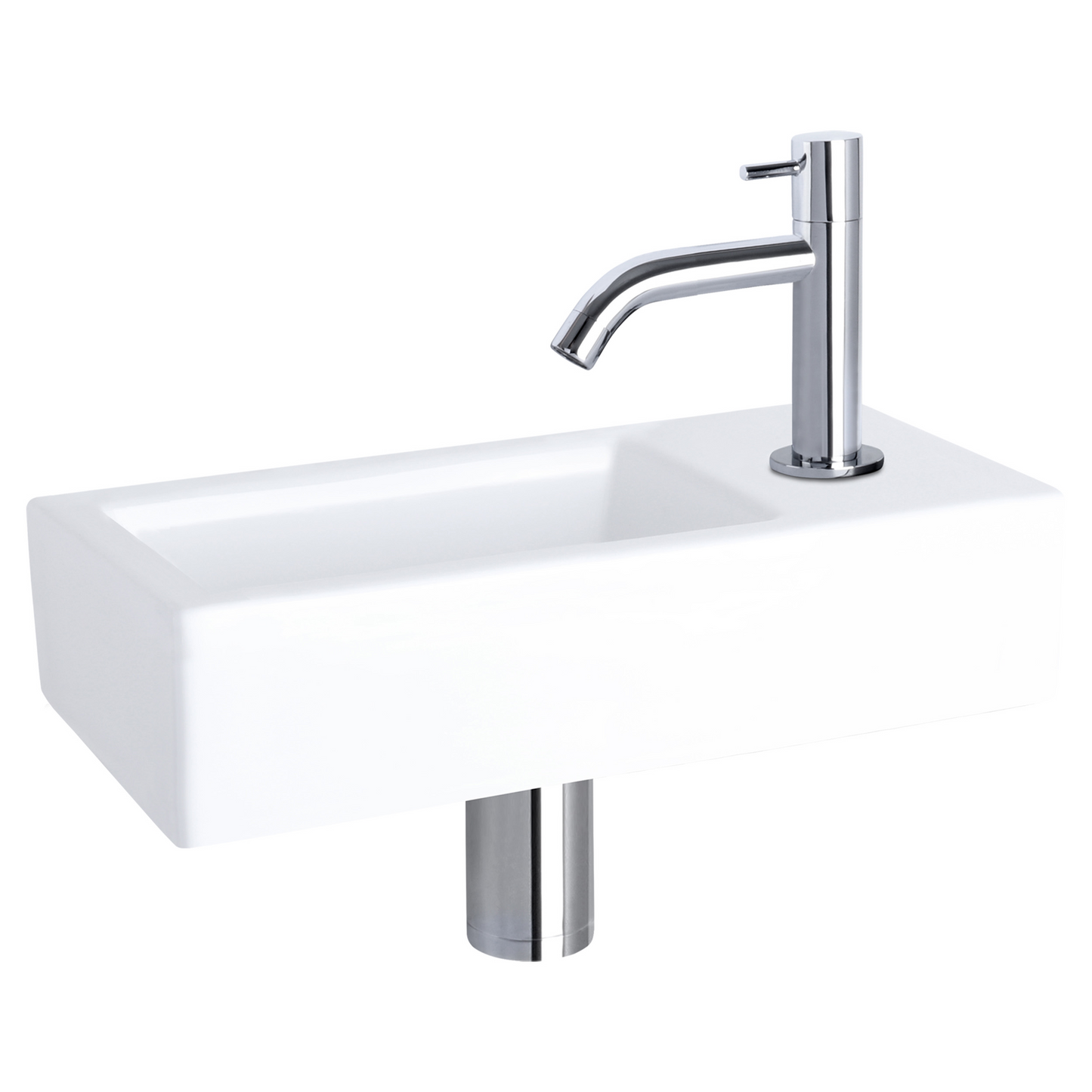 Complete fonteinset Differnz Ravo 38x18 cm keramiek en glanzend chroom gebogen kraan