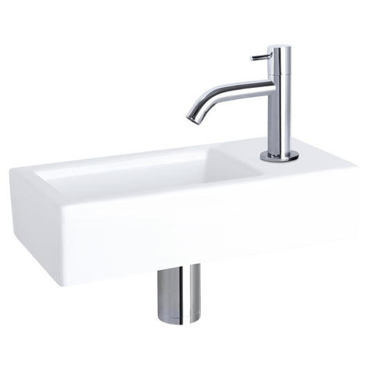 Complete fonteinset Differnz Ravo 38x18 cm keramiek en glanzend chroom gebogen kraan