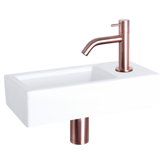 Complete fonteinset Differnz Ravo 38x18 cm keramiek en koper gebogen kraan