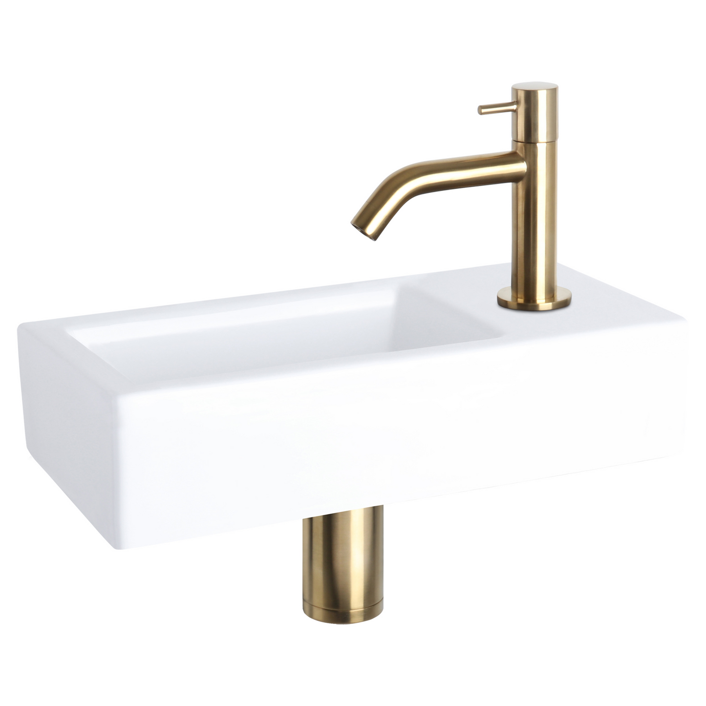 Complete fonteinset Differnz Ravo 38x18 cm keramiek en mat gouden gebogen kraan