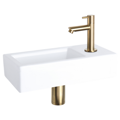 Complete fonteinset Differnz Ravo 38x18 cm keramiek en mat gouden rechte kraan