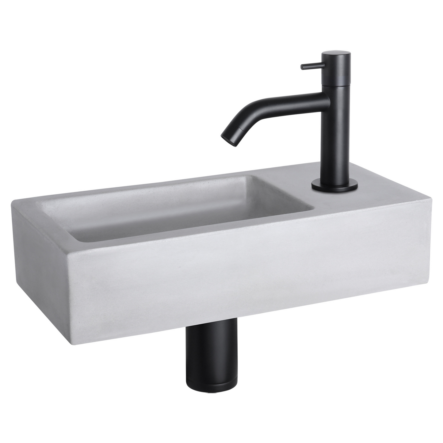 Complete fonteinset Differnz Ravo 38x18 cm lichtgrijs beton en mat zwart gebogen kraan