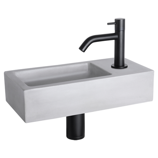 Complete fonteinset Differnz Ravo 38x18 cm lichtgrijs beton en mat zwart gebogen kraan