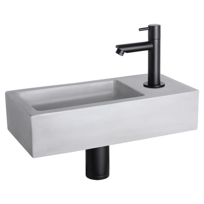 Complete fonteinset Differnz Ravo 38x18 cm lichtgrijs beton en mat zwart rechte kraan
