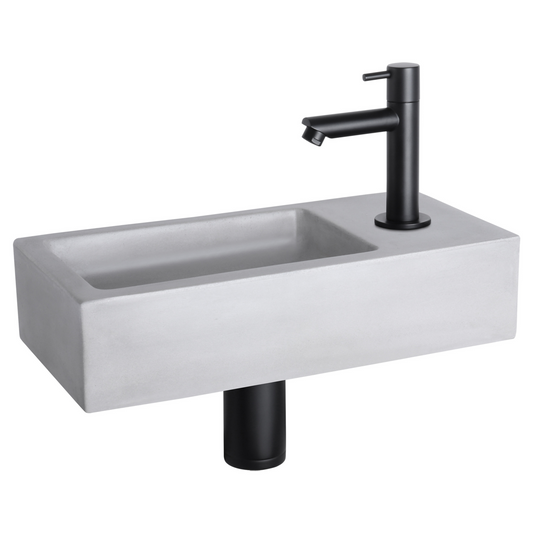 Complete fonteinset Differnz Ravo 38x18 cm lichtgrijs beton en mat zwart rechte kraan