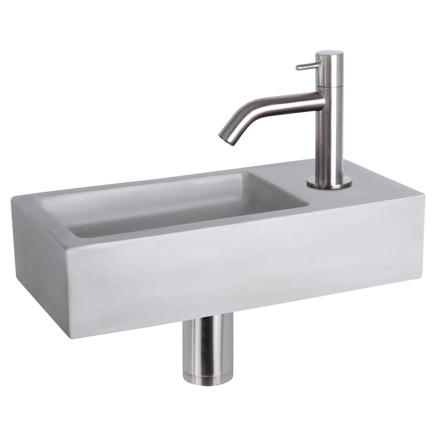 Complete fonteinset Differnz Ravo 38x18 cm lichtgrijs beton en mat chroom gebogen kraan