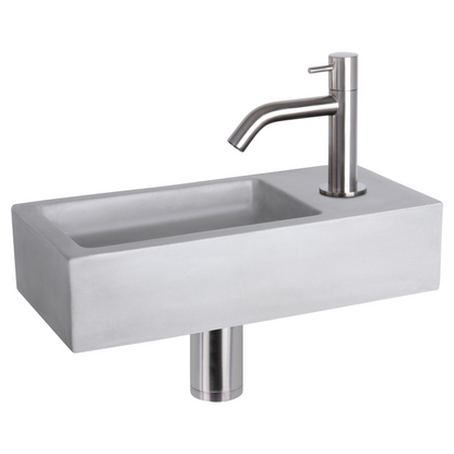 Complete fonteinset Differnz Ravo 38x18 cm lichtgrijs beton en mat chroom gebogen kraan