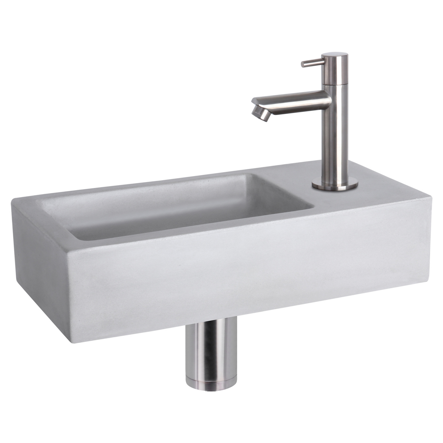 Complete fonteinset Differnz Ravo 38x18 cm lichtgrijs beton en mat chroom rechte kraan