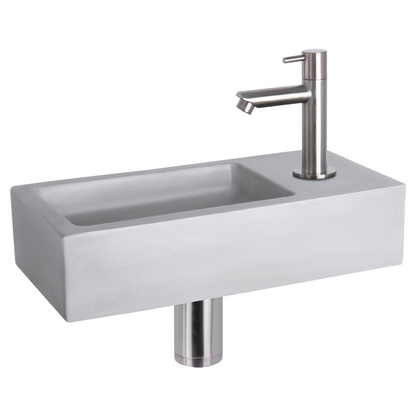 Complete fonteinset Differnz Ravo 38x18 cm lichtgrijs beton en mat chroom rechte kraan