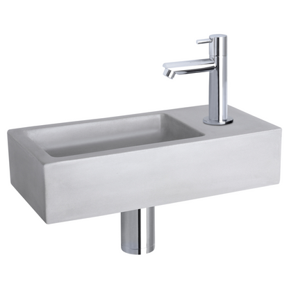 Complete fonteinset Differnz Ravo 38x18 cm lichtgrijs beton en glanzend chroom gebogen kraan