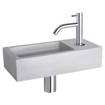 Complete fonteinset Differnz Ravo 38x18 cm lichtgrijs beton en glanzend chroom rechte kraan