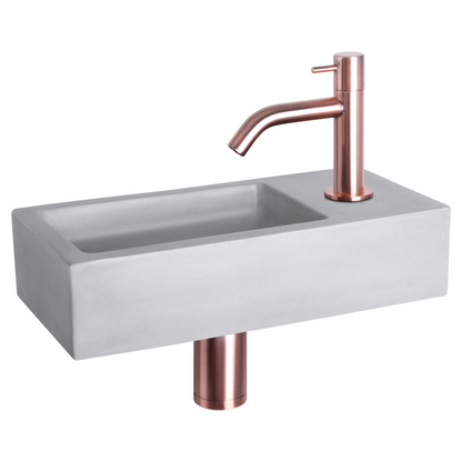Complete fonteinset Differnz Ravo 38x18 cm lichtgrijs beton en koper gebogen kraan