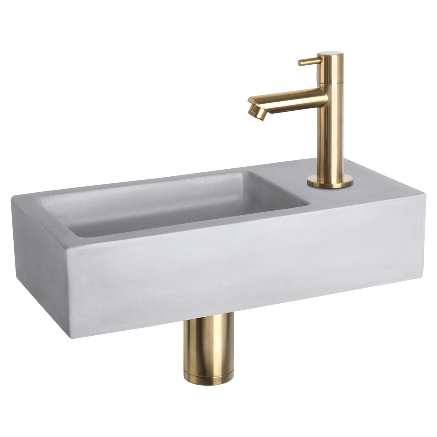 Complete fonteinset Differnz Ravo 38x18 cm lichtgrijs beton en mat gouden rechte kraan