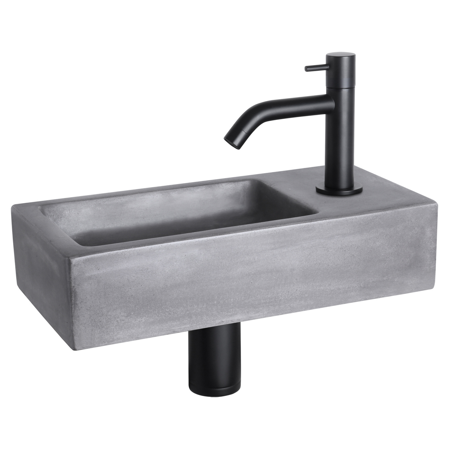 Complete fonteinset Differnz Ravo 38x18 cm donkergrijs beton en mat zwart gebogen kraan