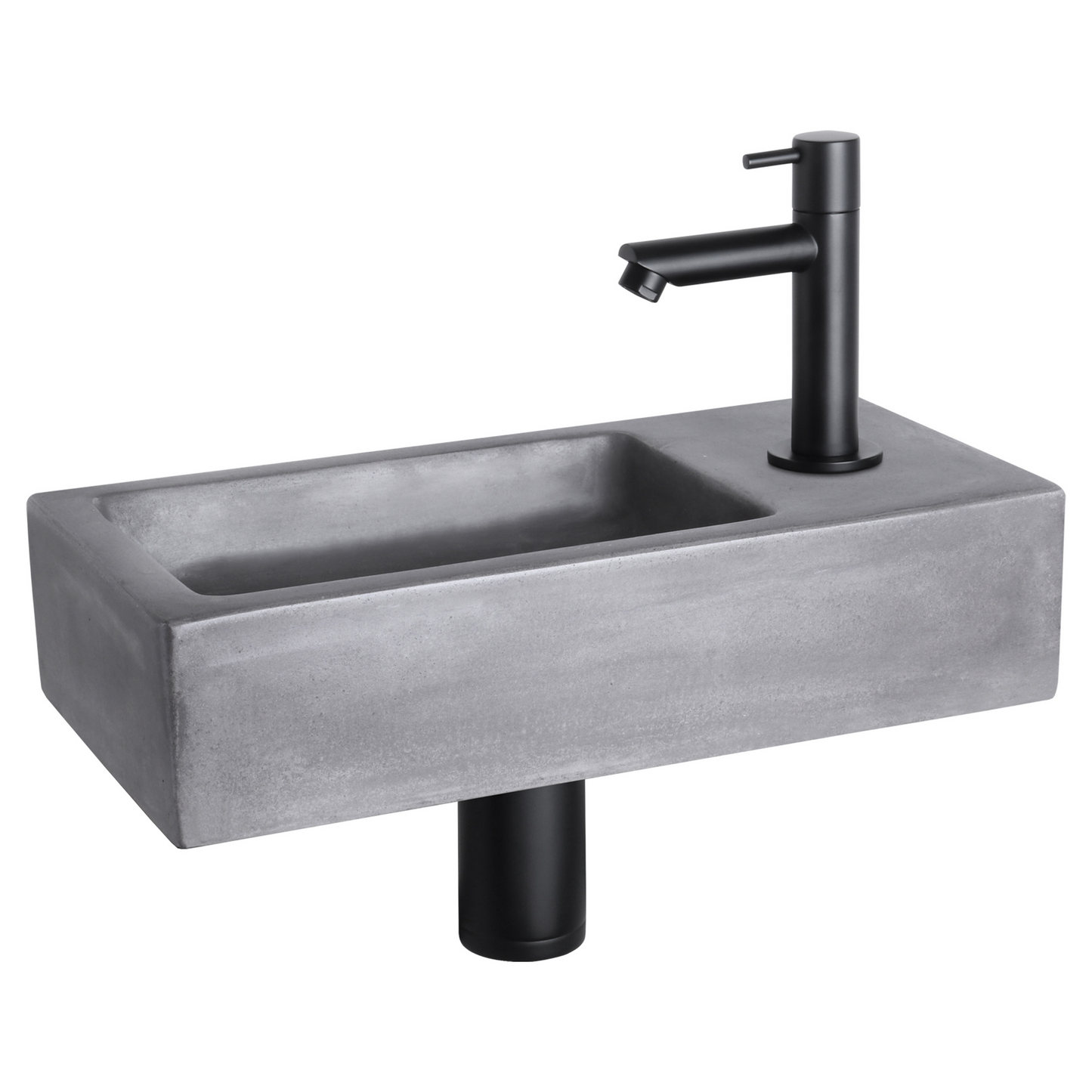 Complete fonteinset Differnz Ravo 38x18 cm donkergrijs beton en mat zwart rechte kraan