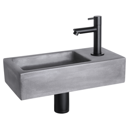 Complete fonteinset Differnz Ravo 38x18 cm donkergrijs beton en mat zwart rechte kraan