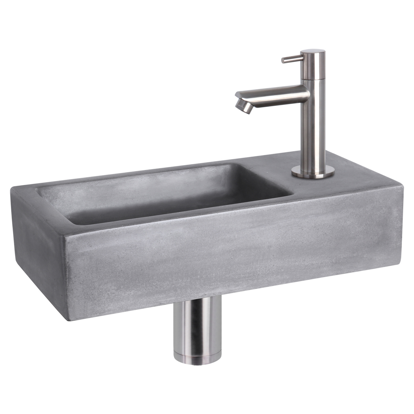 Complete fonteinset Differnz Ravo 38x18 cm donkergrijs beton en mat chroom rechte kraan