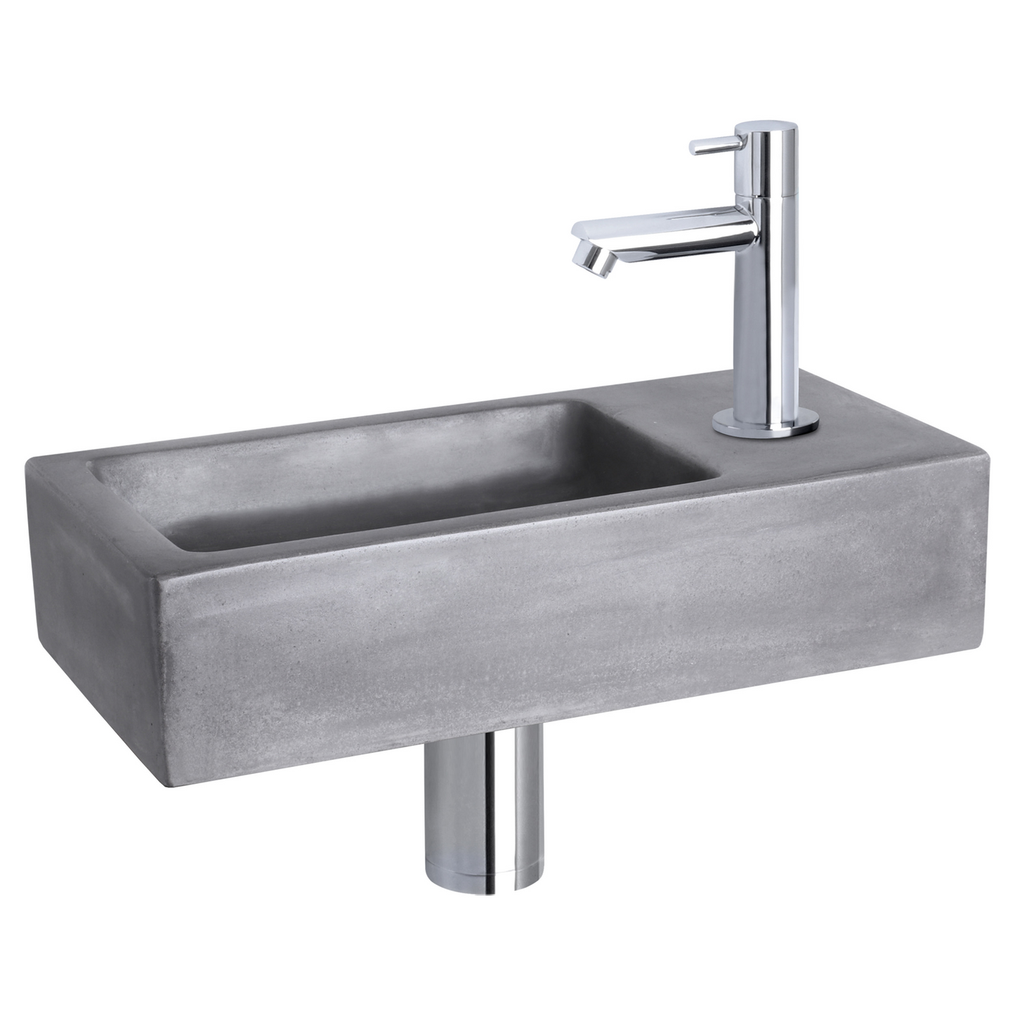 Complete fonteinset Differnz Ravo 38x18 cm donkergrijs beton en glanzend chroom gebogen kraan