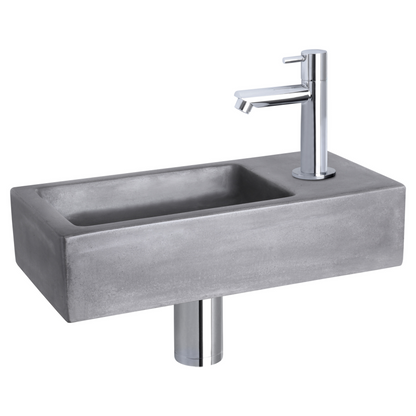 Complete fonteinset Differnz Ravo 38x18 cm donkergrijs beton en glanzend chroom gebogen kraan