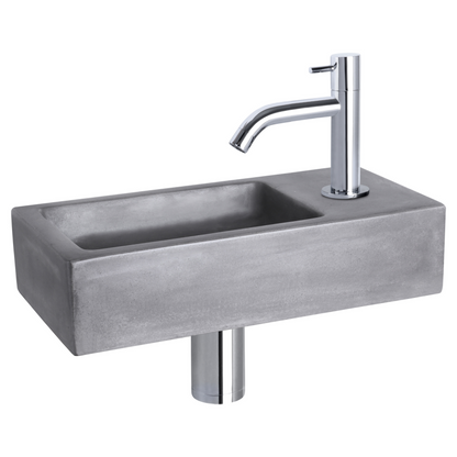 Complete fonteinset Differnz Ravo 38x18 cm donkergrijs beton en glanzend chroom rechte kraan
