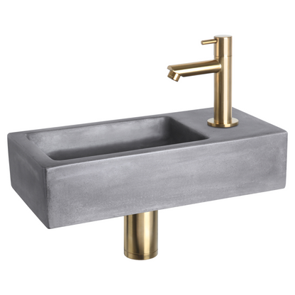 Complete fonteinset Differnz Ravo 38x18 cm donkergrijs beton en mat gouden rechte kraan
