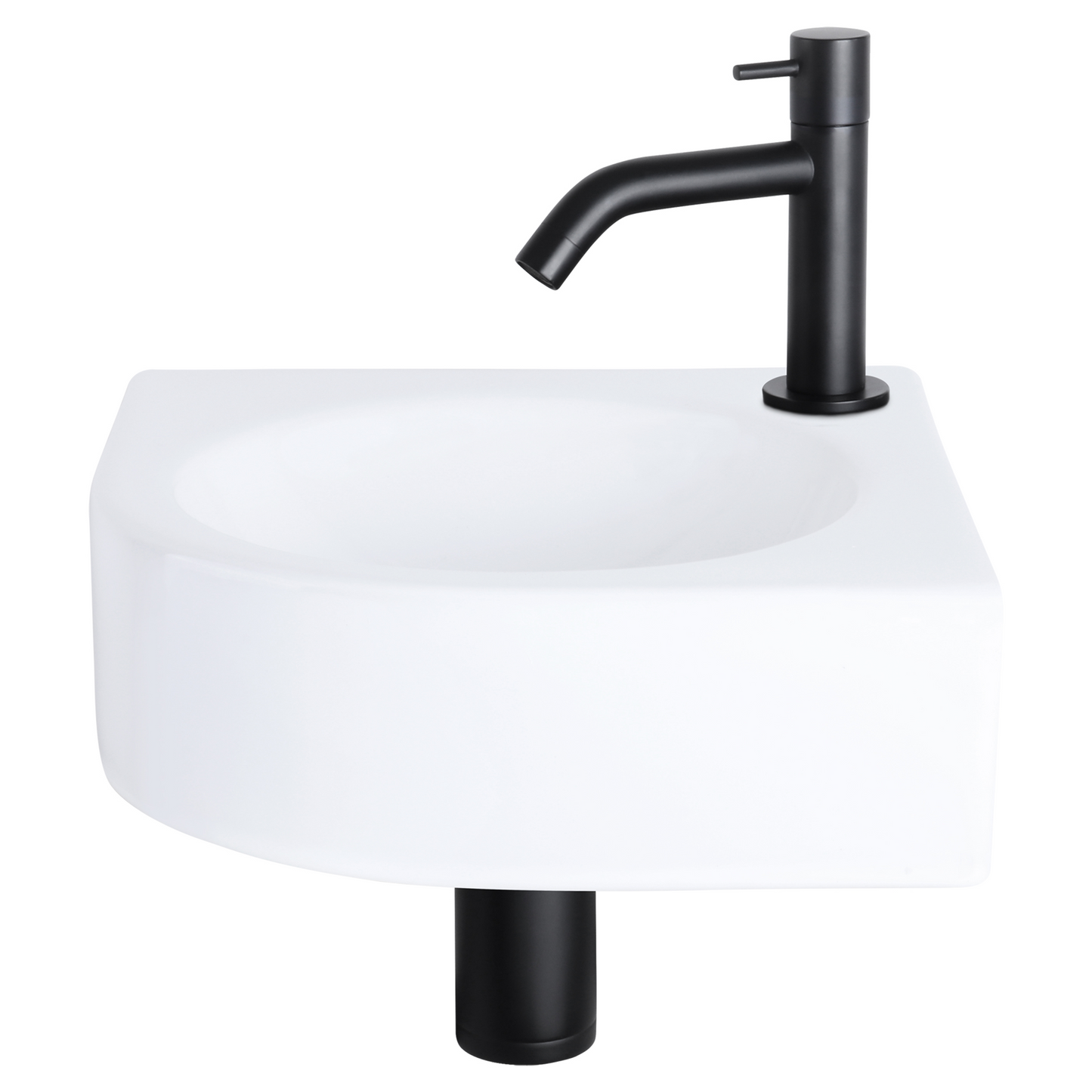 Complete hoekfonteinset Differnz Cleo 30x30 cm keramiek en mat zwart gebogen kraan