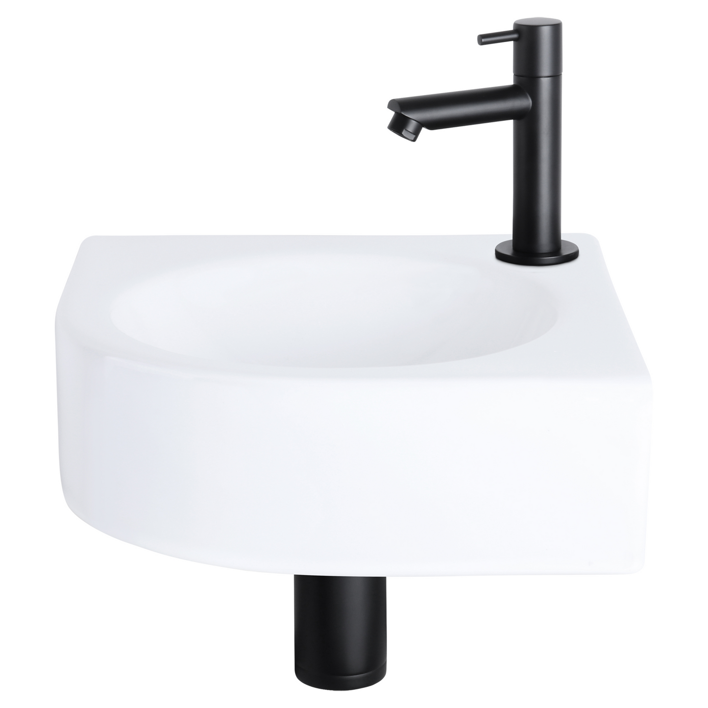 Complete hoekfonteinset Differnz Cleo 30x30 cm keramiek en mat zwart rechte kraan