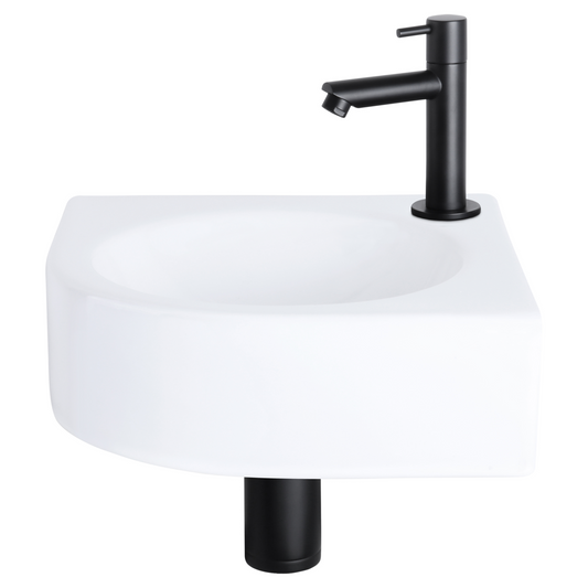 Complete hoekfonteinset Differnz Cleo 30x30 cm keramiek en mat zwart rechte kraan