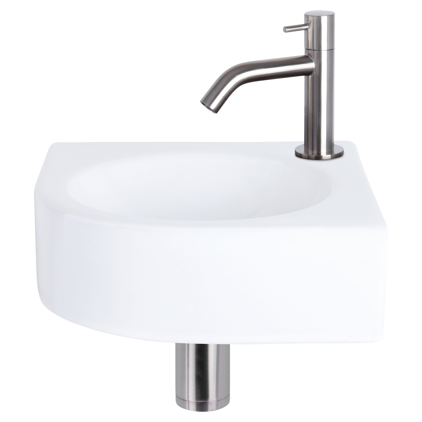 Complete hoekfonteinset Differnz Cleo 30x30 cm keramiek en rvs gebogen kraan