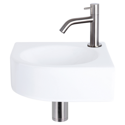 Complete hoekfonteinset Differnz Cleo 30x30 cm keramiek en rvs gebogen kraan