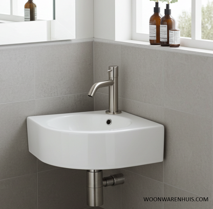Complete hoekfonteinset Differnz Cleo 30x30 cm keramiek en rvs gebogen kraan