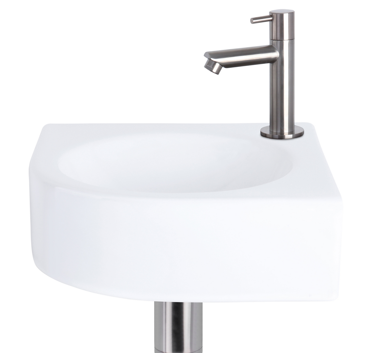 Complete hoekfonteinset Differnz Cleo 30x30 cm keramiek en rvs rechte kraan