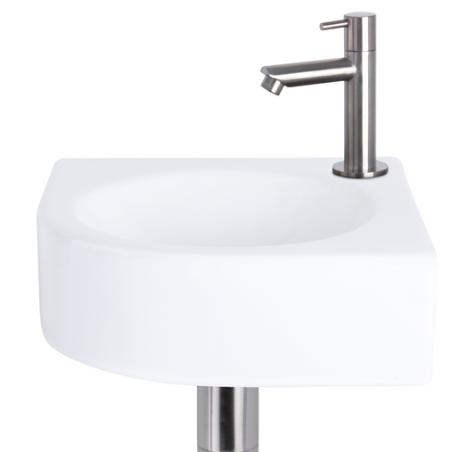 Complete hoekfonteinset Differnz Cleo 30x30 cm keramiek en rvs rechte kraan