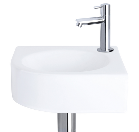 Complete hoekfonteinset Differnz Cleo 30x30 cm keramiek en chroom rechte kraan