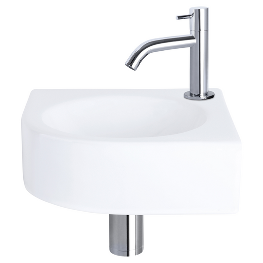 Complete hoekfonteinset Differnz Cleo 30x30 cm keramiek en chroom gebogen kraan