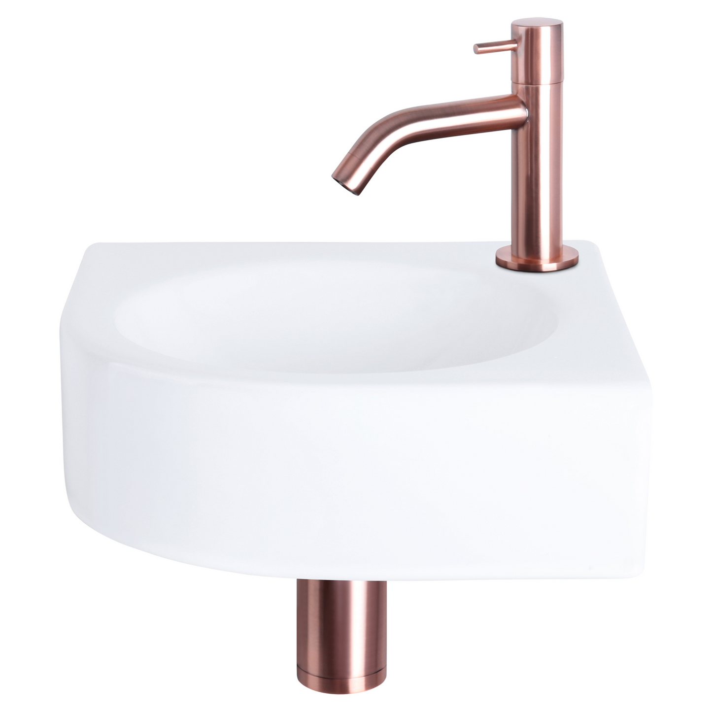 Complete hoekfonteinset Differnz Cleo 30x30 cm keramiek en koper gebogen kraan