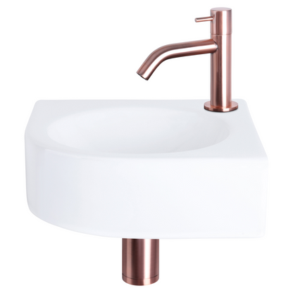 Complete hoekfonteinset Differnz Cleo 30x30 cm keramiek en koper gebogen kraan