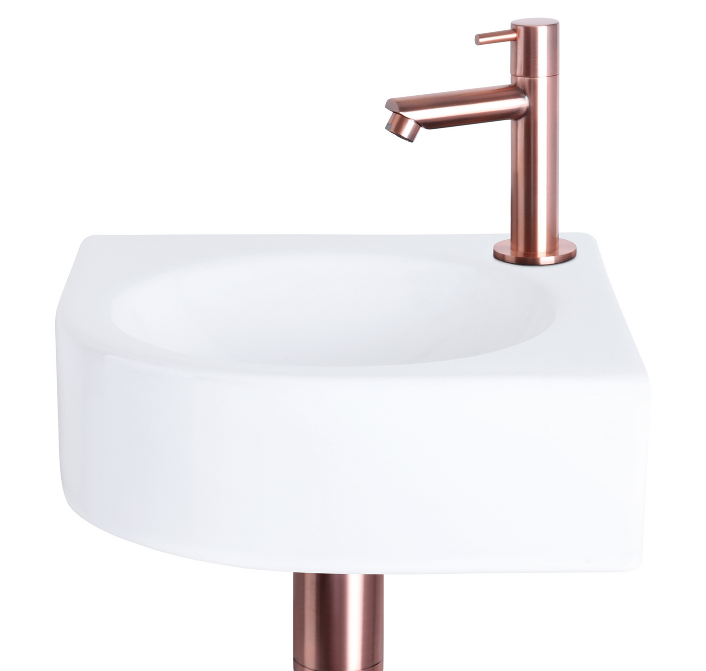 Complete hoekfonteinset Differnz Cleo 30x30 cm keramiek en koper rechte kraan