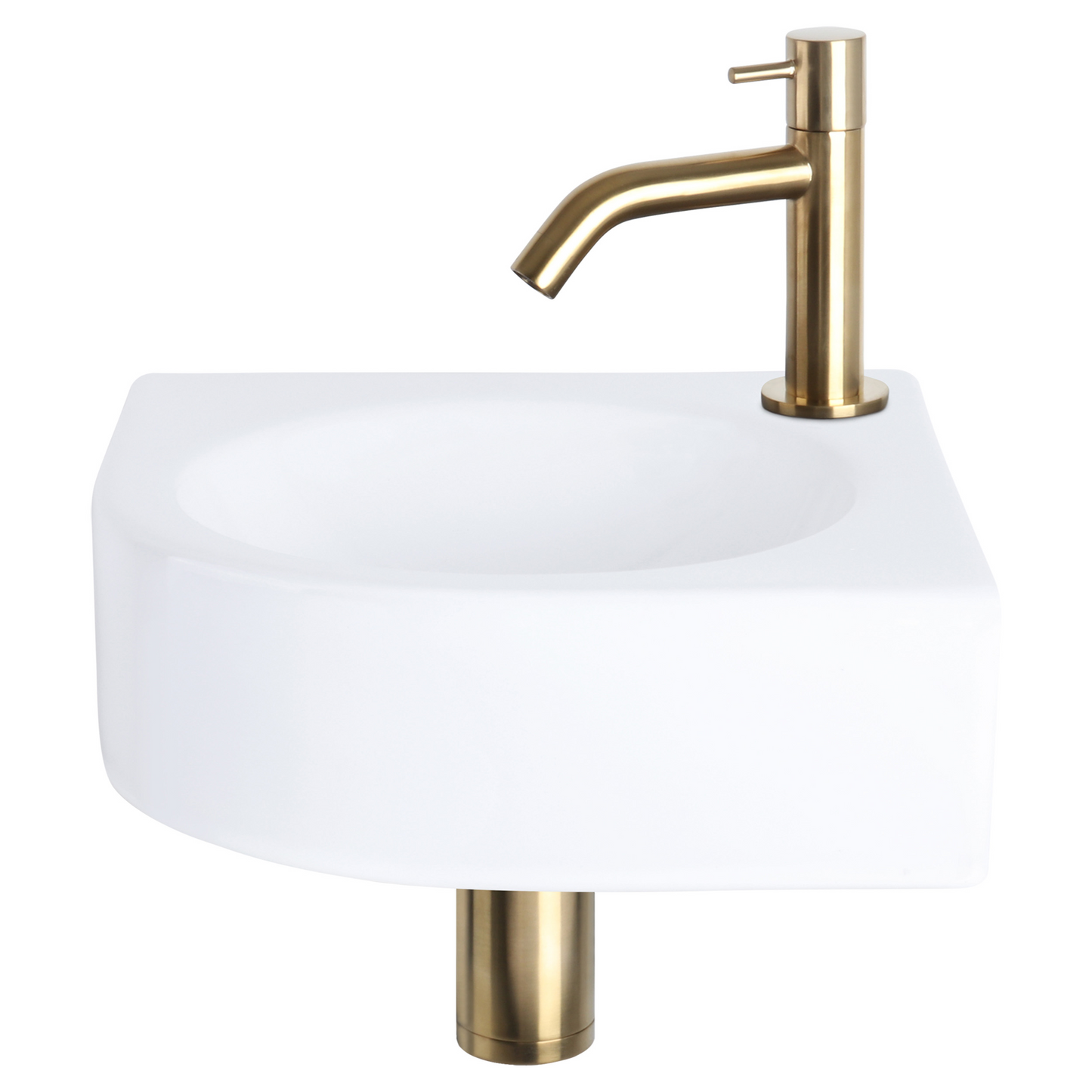 Complete hoekfonteinset Differnz Cleo 30x30 cm keramiek en goud gebogen kraan