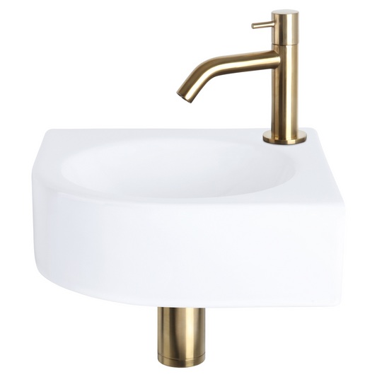 Complete hoekfonteinset Differnz Cleo 30x30 cm keramiek en goud gebogen kraan