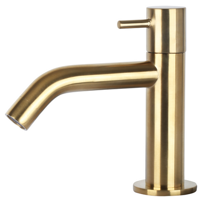 Complete fonteinset Differnz Ravo 38x18 cm lichtgrijs beton en mat gouden gebogen kraan