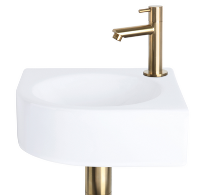 Complete hoekfonteinset Differnz Cleo 30x30 cm keramiek en goud rechte kraan