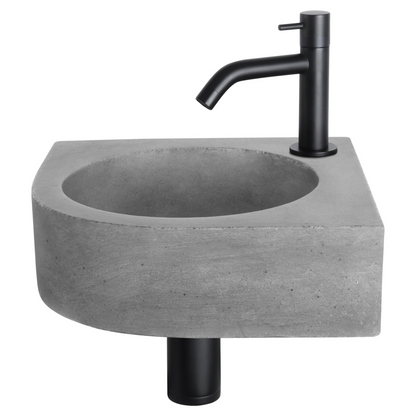 Complete hoekfonteinset Differnz Cleo 30x30 cm donkergrijs beton en mat zwart gebogen kraan