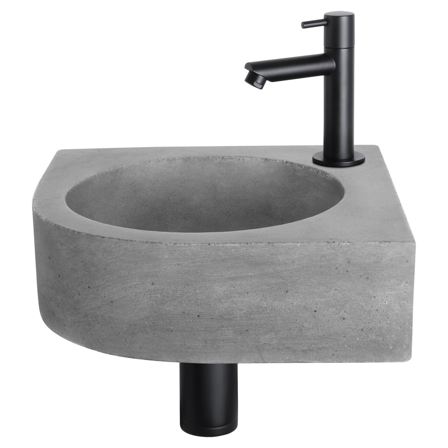 Complete hoekfonteinset Differnz Cleo 30x30 cm donkergrijs beton en mat zwart rechte kraan