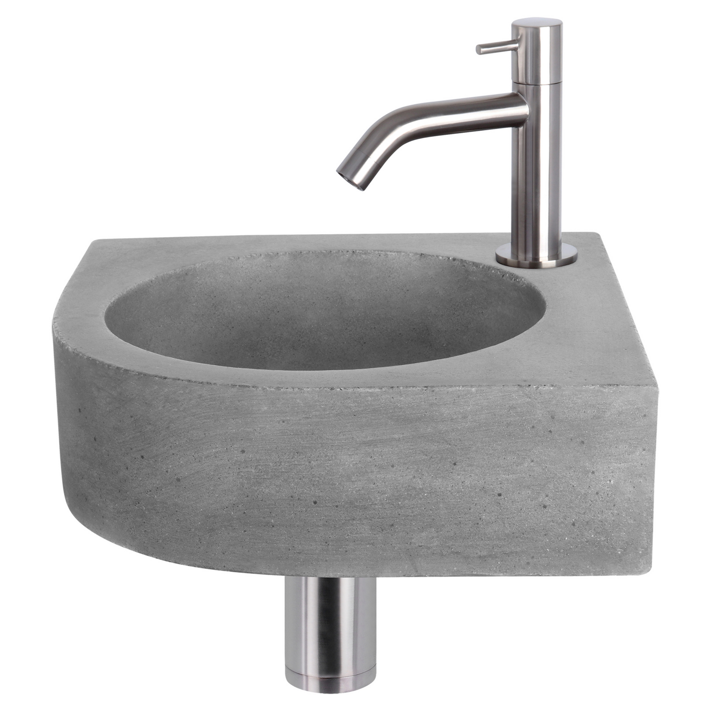 Complete hoekfonteinset Differnz Cleo 30x30 cm donkergrijs beton en mat chroom gebogen kraan