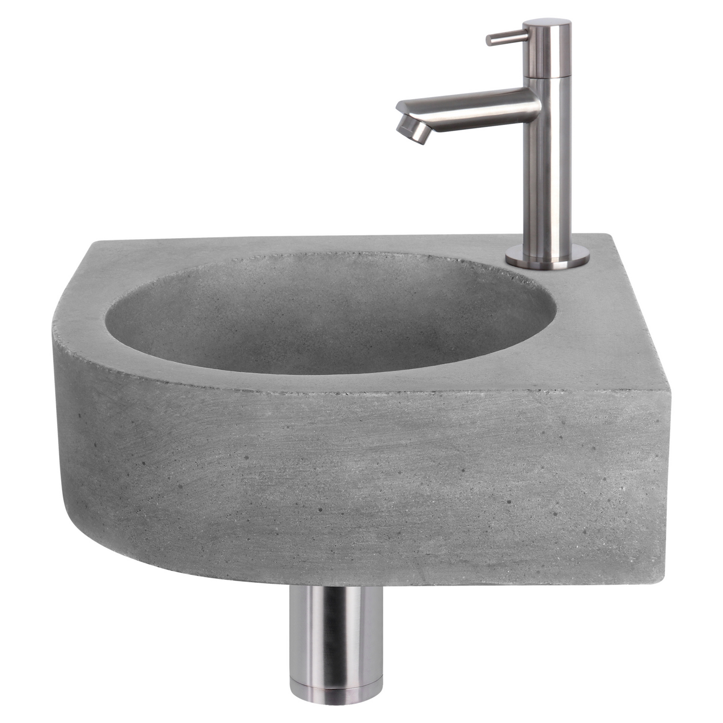 Complete hoekfonteinset Differnz Cleo 30x30 cm donkergrijs beton en mat chroom rechte kraan